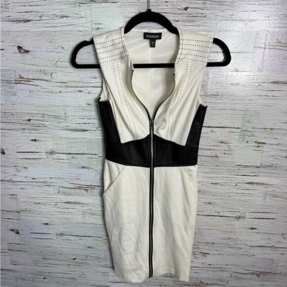 Bebe Black and White Zippered Dress bodycon size 2 - Picture 1 of 7